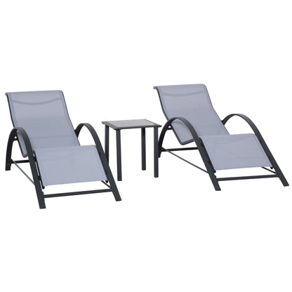 Outsunny 2 Tumbonas De Jardín 59x169x66 Cm Con Mesa De Café 41x41x45 Cm Gris_0