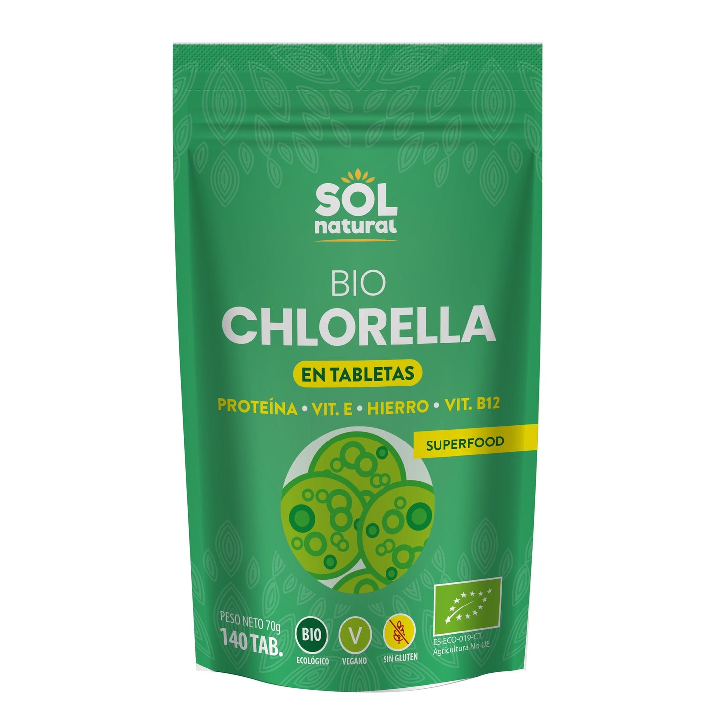 Chlorella em comprimidos orgânicos Sol Natural 140 unidades