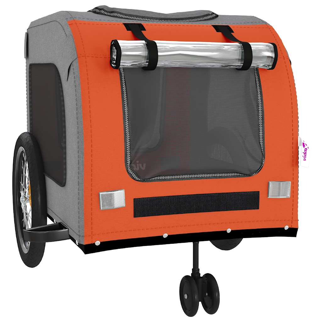 Remolque De Bicicleta Mascotas Hierro Tela Oxford Naranja Gris_4