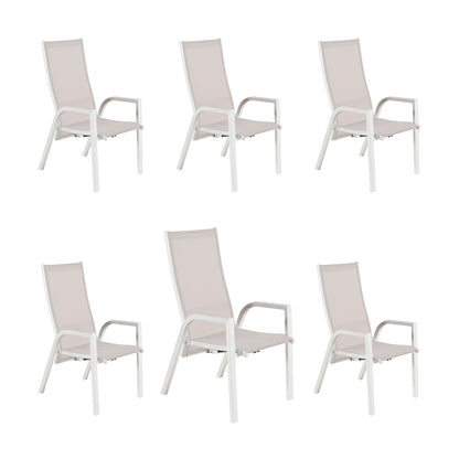 Pack 6 Sillones Sillones De Jardín , Apilables, Aluminio Y Textilene, Color Blanco, Sillon:110x57x70_0