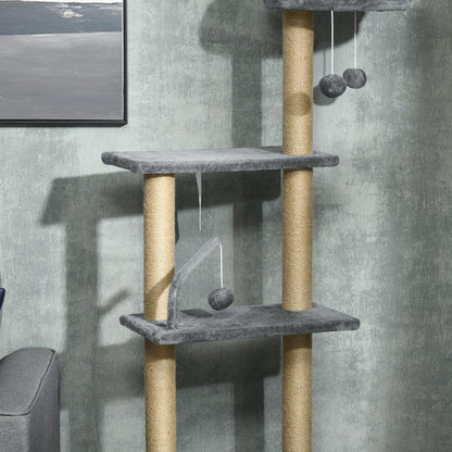 Pawhut Árbol Para Gatos De Suelo A Techo De 230-250cm Con Altura Ajustable Gris_3