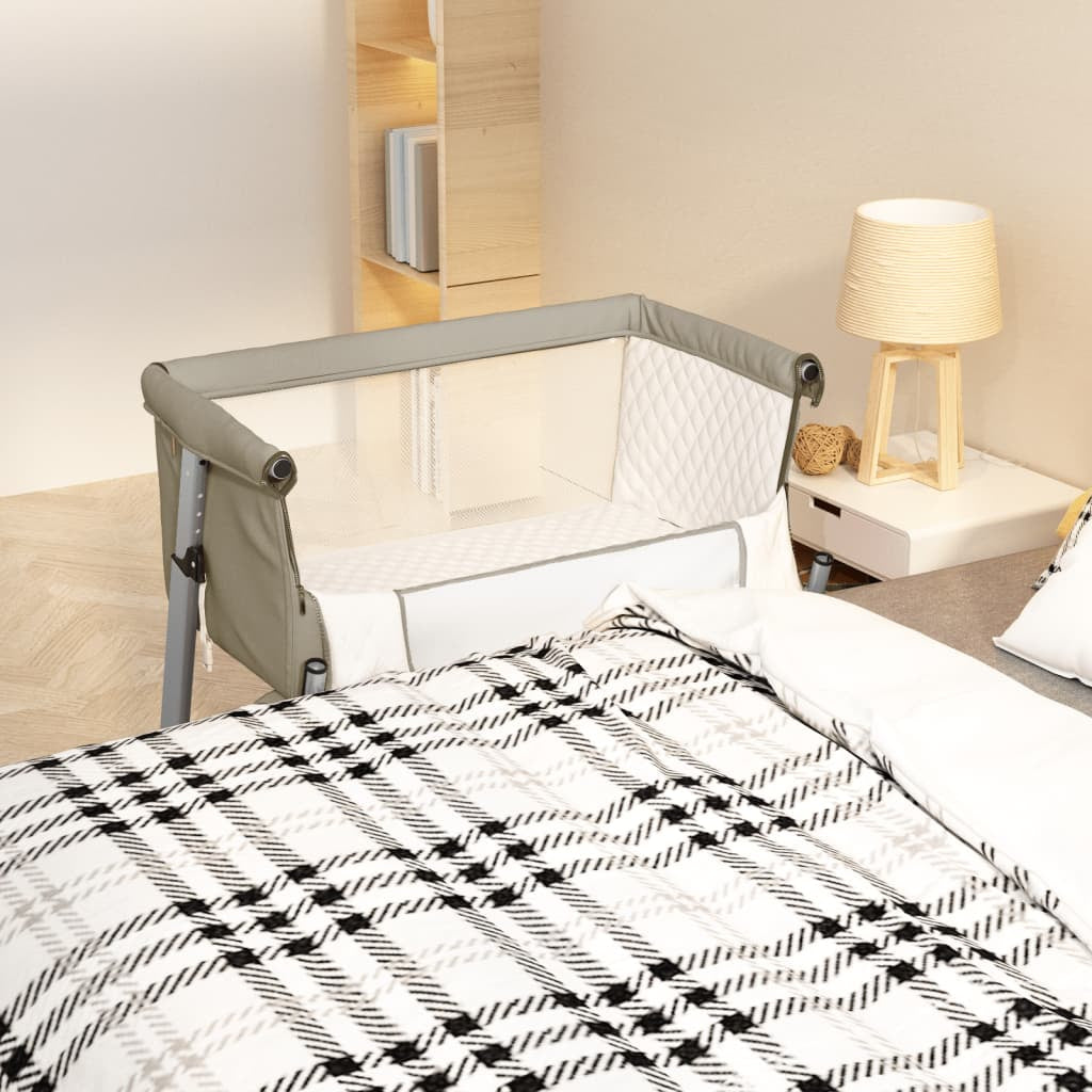 Vidaxl Cuna Con Colchón Tela De Lino Gris Taupe_1