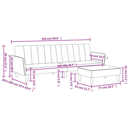 Sofá Cama De 2 Plazas Con Taburete Tela Negro / Vetonek_5