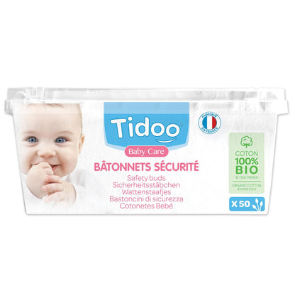 Cotonetes de segurança de algodão orgânico ultra macio Tidoo 50 cotonetes