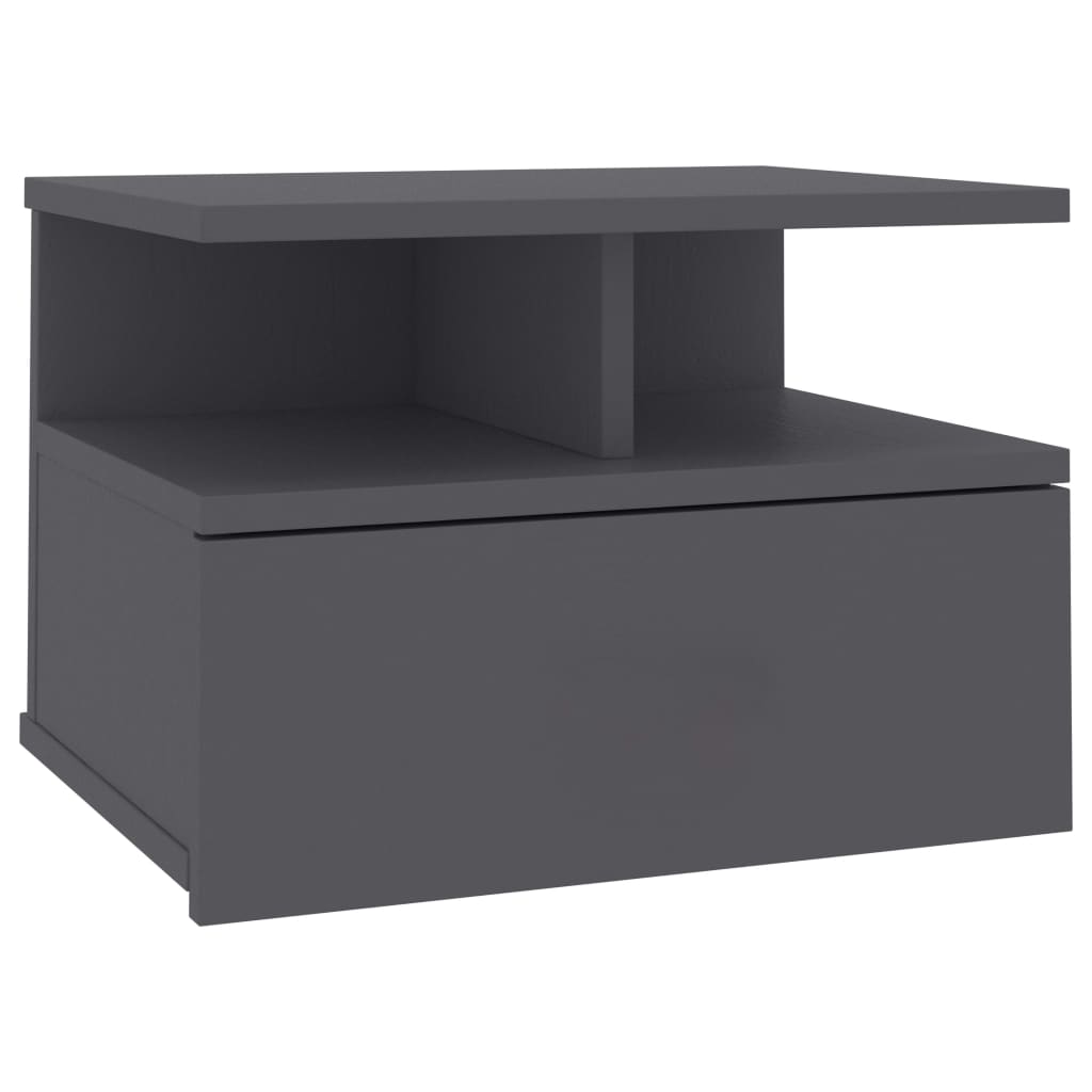Mesita De Noche Flotante Madera De Ingeniería Gris 40x31x27 Cm_0
