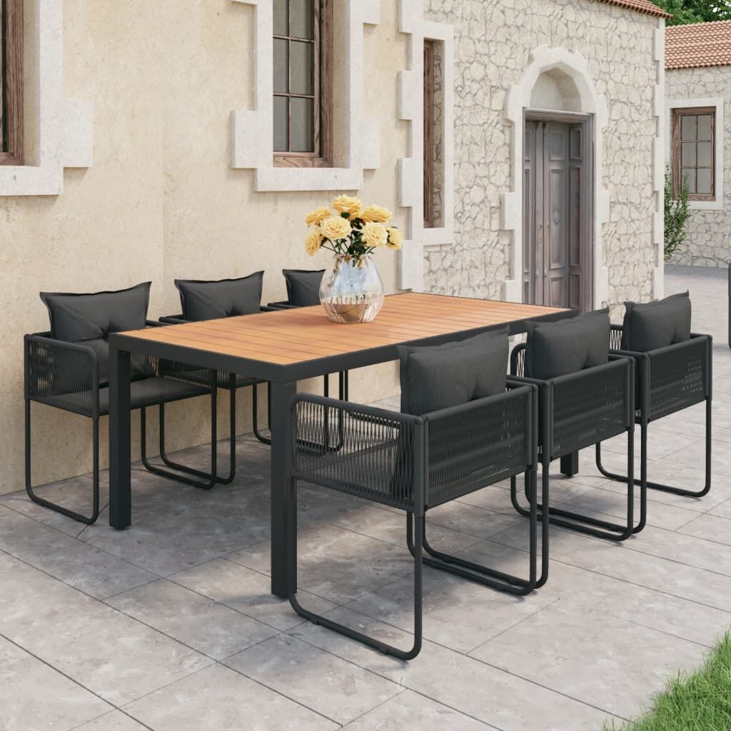Vidaxl Set De Comedor De Jardín De 7 Piezas Pvc Ratán Negro Y Marrón_1