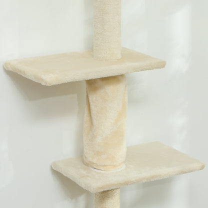 Pawhut Árbol Para Gatos De Suelo A Techo 225-275 Cm Con Plataformas Crema_4