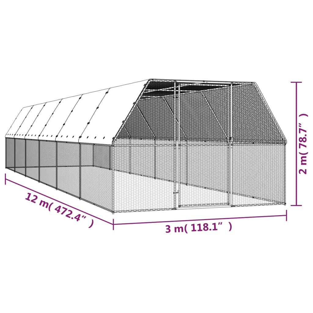 Vidaxl Jaula Gallinero De Acero Galvanizado 3x12x2 M_2