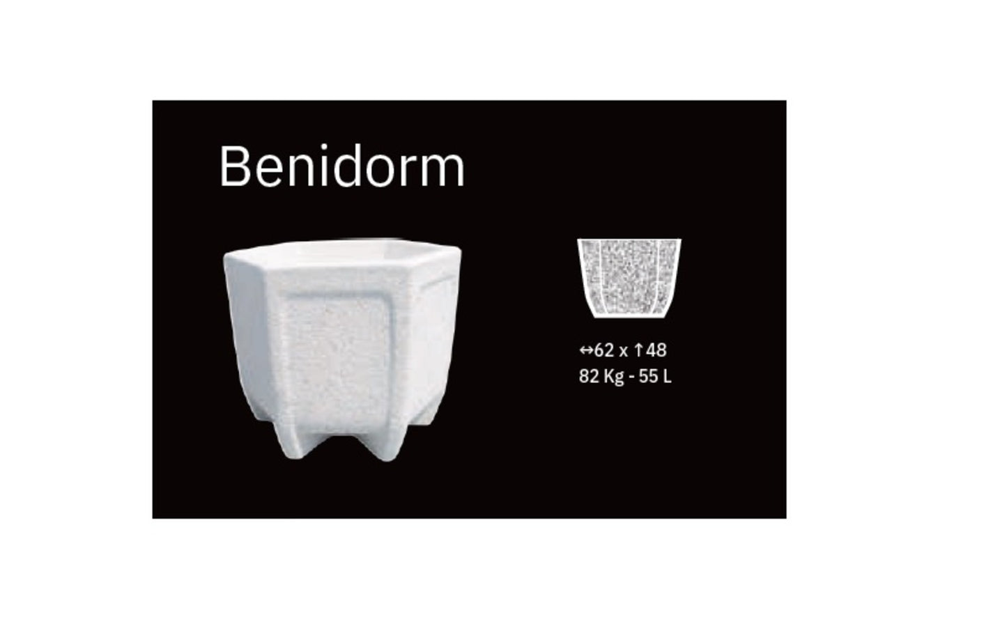 Jardinera De Granito Benidorm. 62 cm de ancho y 48 cm de alto. Peso: 82 kilos. Capacidad: 55 litros_1
