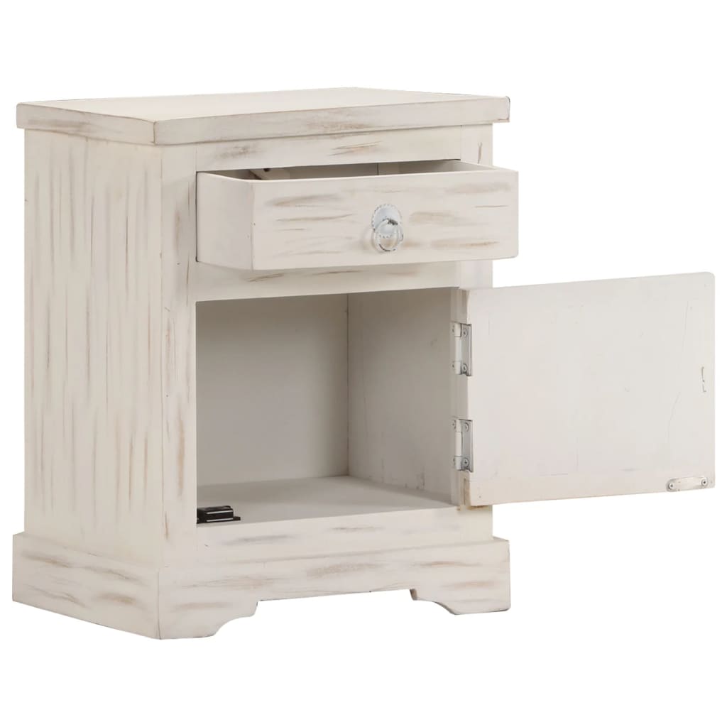 Mesita De Noche De Madera Maciza De Mango Blanca 40x30x50 Cm_4