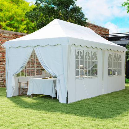 Outsunny Carpa Plegable Pop-up 6x3 M Anti-uv Con 6 Paredes Laterales Blanco_1