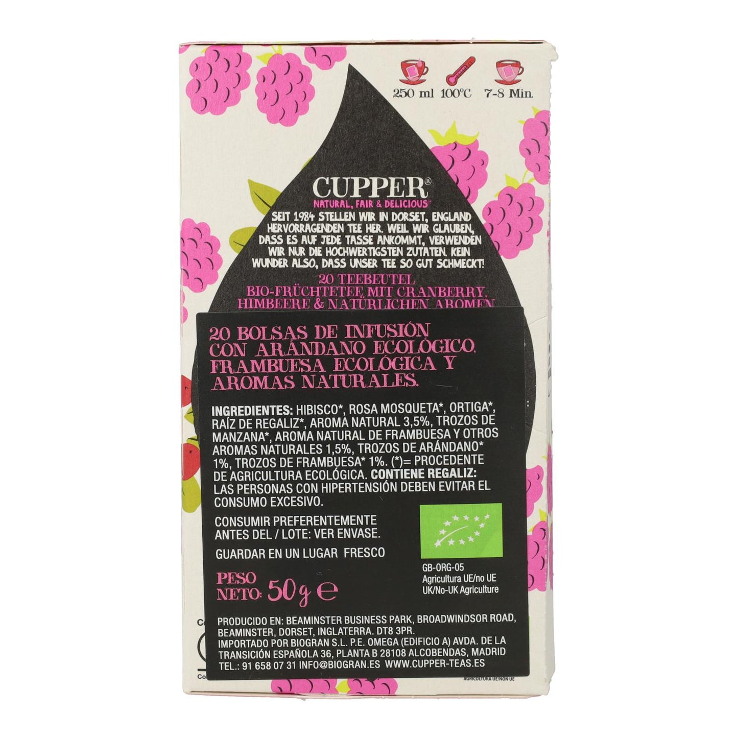 Infusão de mirtilo e framboesa Bio Cupper 20 saquetas 