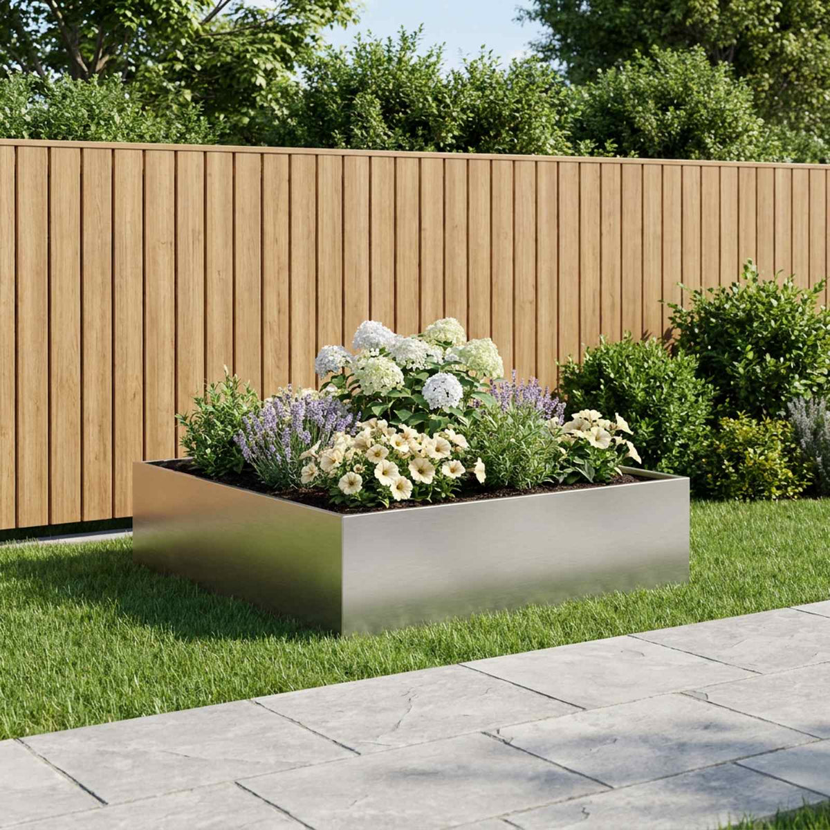 Macetero De Jardín Plateado 80 X 80 X 30 Cm Acero Inoxidable_1