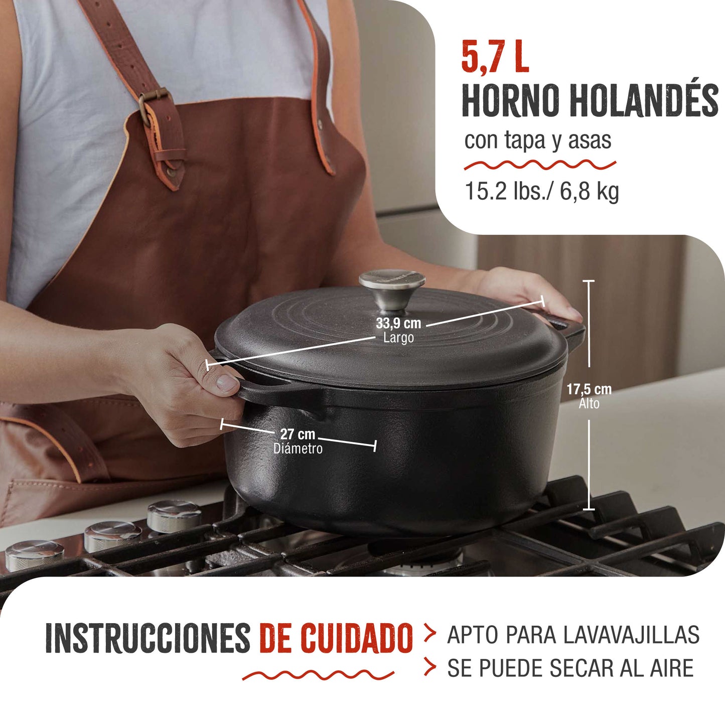 Victoria Horno Holandés Olla Inducción Hierro Fundido Esmaltado 27cm, Cocotte 5,7l, Sin Ptfe Ni Pfoa, 36355, Negro_4