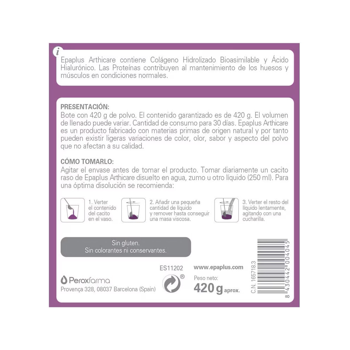 Epaplus Arthicare Colagénio+Hialurónico 420 G Epaplus