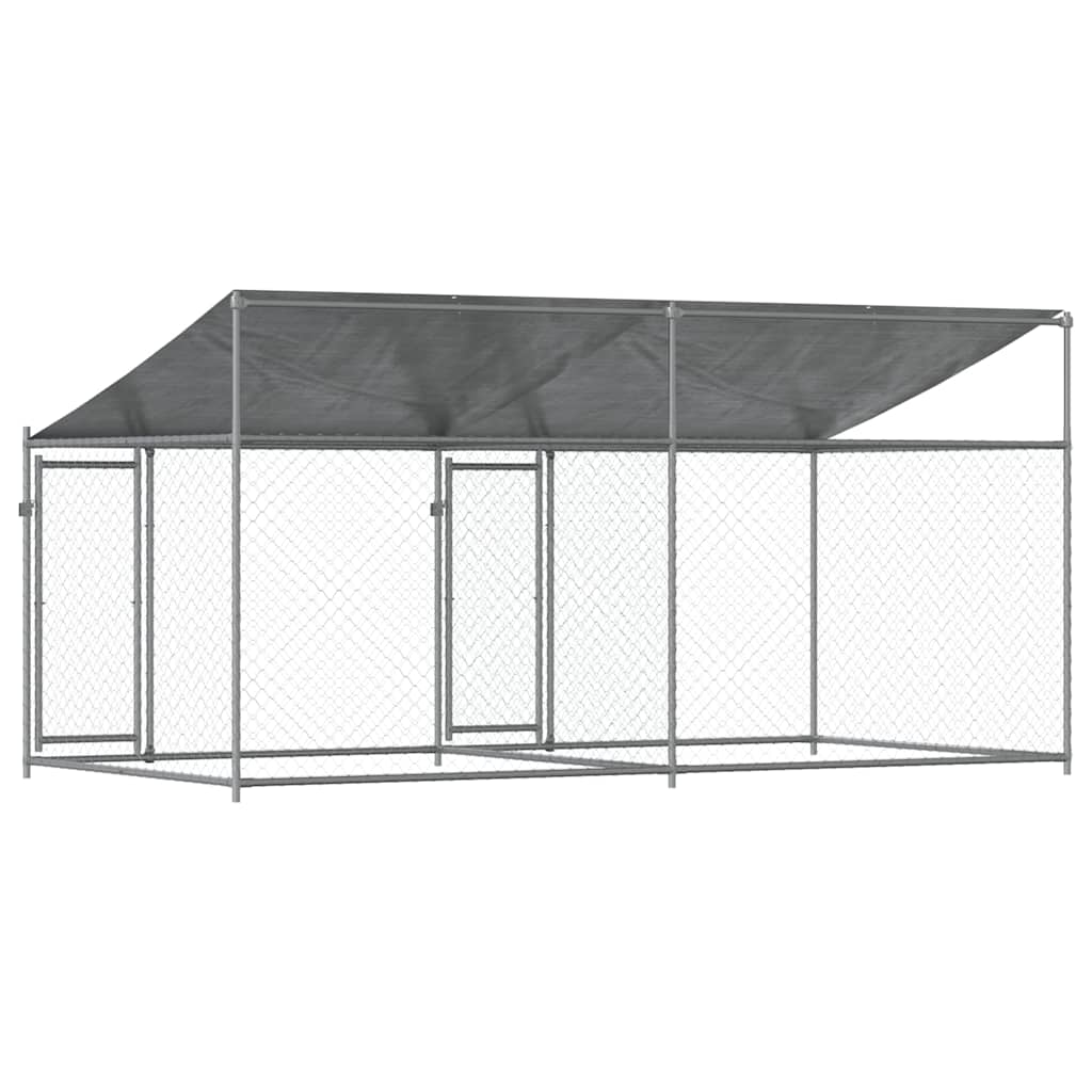 Jaula De Perros Techo Y Puertas Acero Galvanizado Gris 4x2x2 M_5