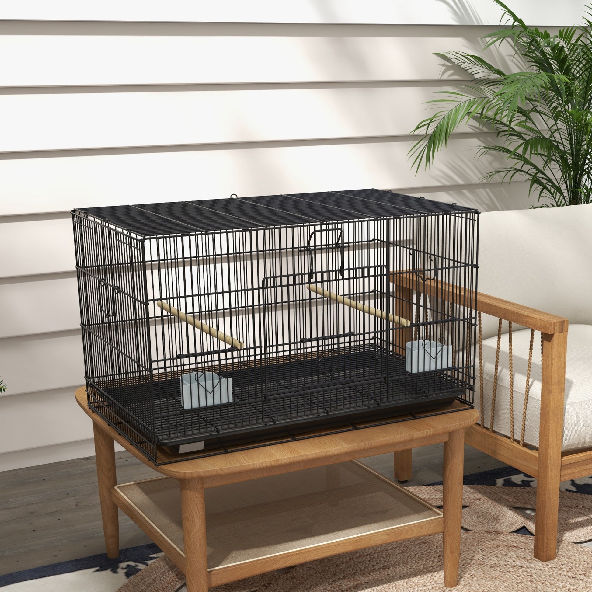 Pawhut Jaula Para Pájaros 77x46x45 Cm Con Bandeja Extraíble 2 Perchas Negro_4