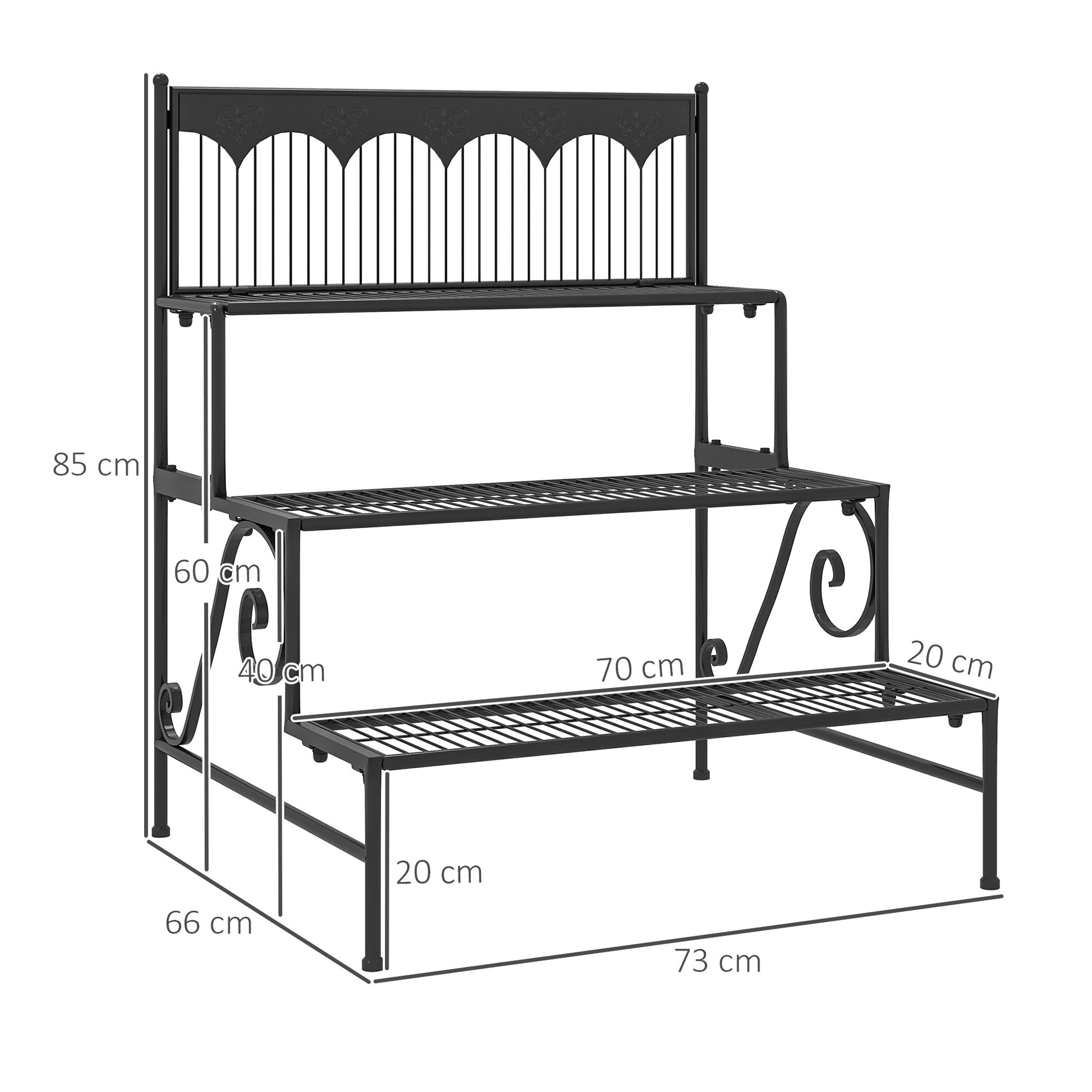 Outsunny Soporte Para Plantas De 3 Niveles Diseño En Escalera 73x66x85 Cm Negro_2