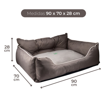 Cama Para Mascota 90x70x28cm Marrón + Comedero Doble De Acero En Bambú_1