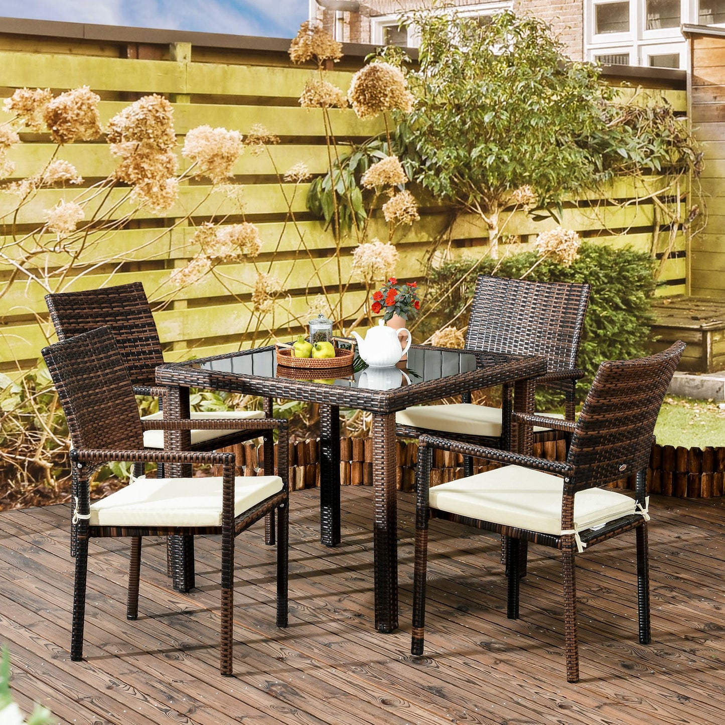 Outsunny Conjunto De Muebles De Ratán Sintético Mesa De Centro 4 Sillas Marrón_1