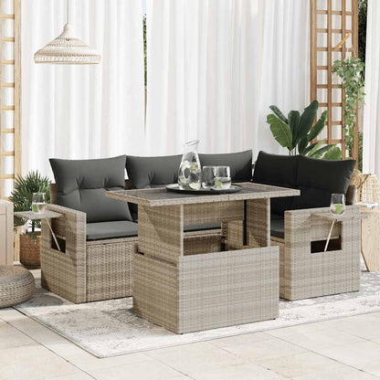 Set De Sofás Jardín Y Cojines 5 Pzas Ratán Sintético Gris Claro / Vetonek_5