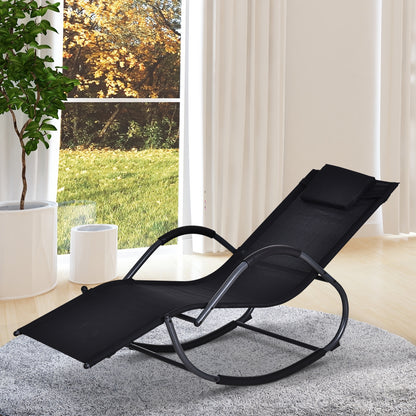 Outsunny Tumbona Para Jardín Mecedora Con Reposabrazos Para Exterior Negro_1