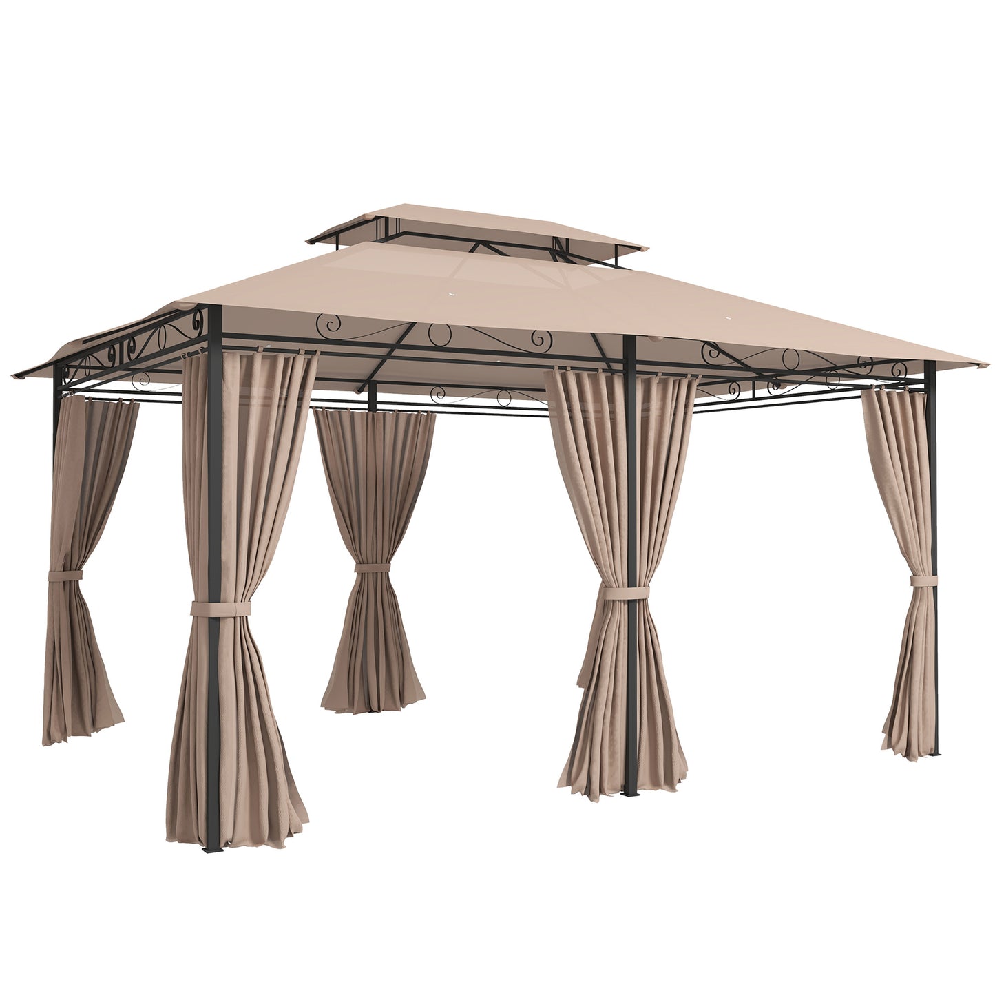 Outsunny Cenador Para Jardín 3x4 M Con Doble Techo Paredes Laterales Caqui_0