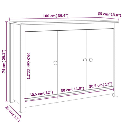 Aparador De Madera Maciza De Pino Blanco 100x35x74 Cm / Vetonek_5