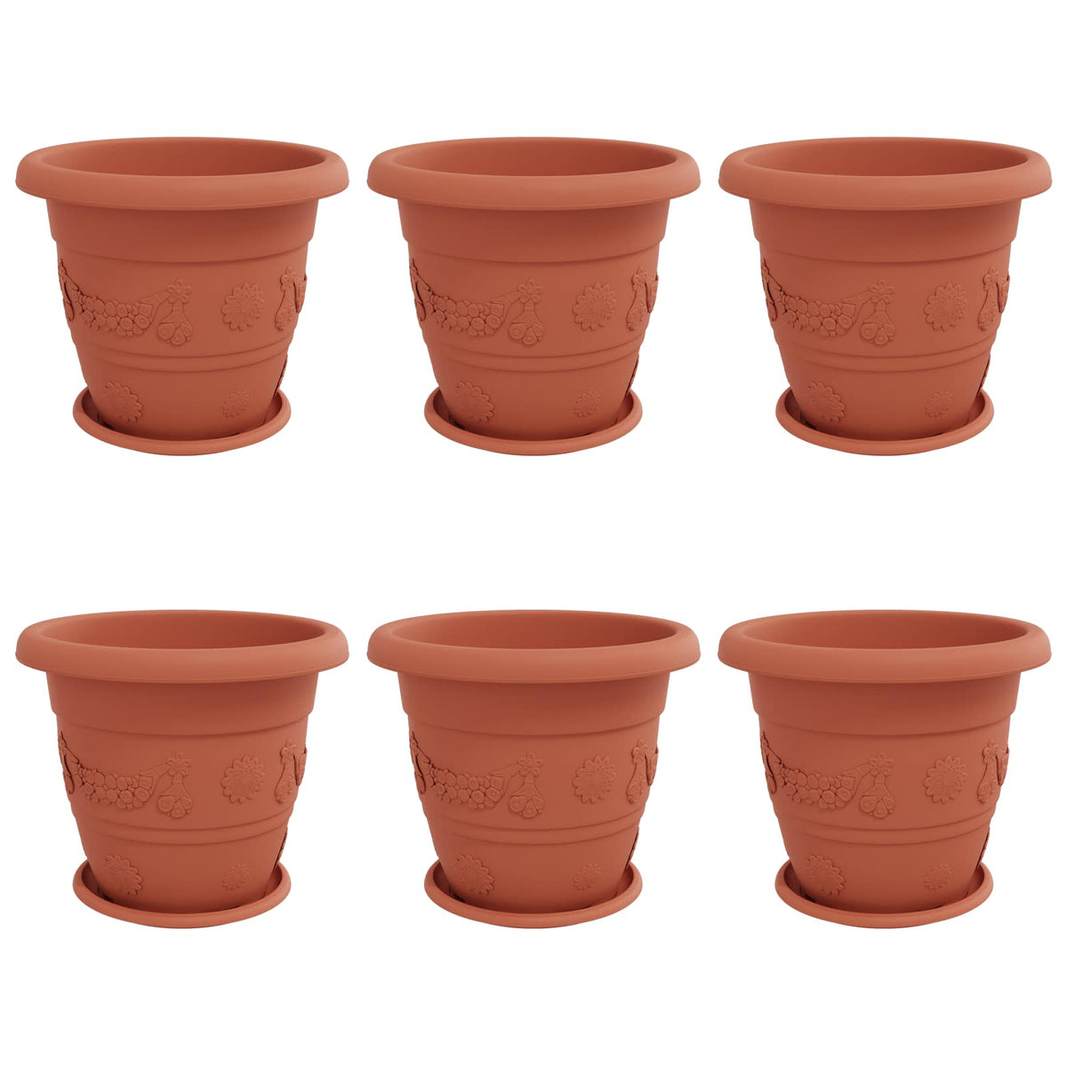 Macetas 6 Uds. Rojo Ladrillo Ø 39 X 32 Cm Plástico_0