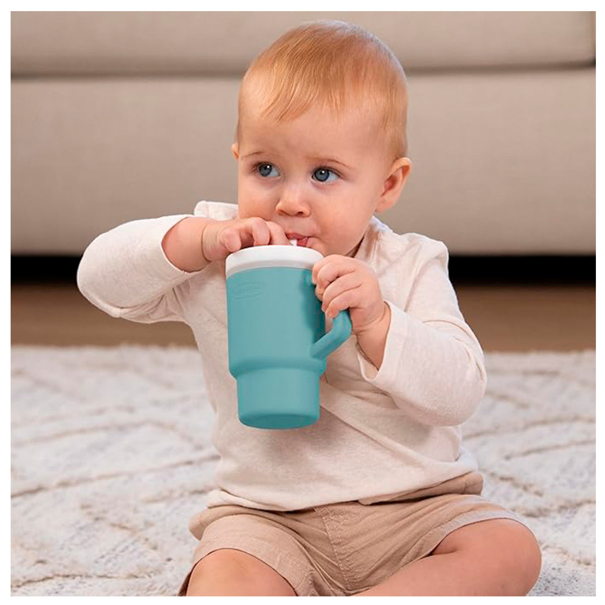 Infantino Mi Primer Vaso, Pajita Resistente Y Asa Para Niños Pequeños, Fácil De Limpiar, 250ml, Pastel Azul_3