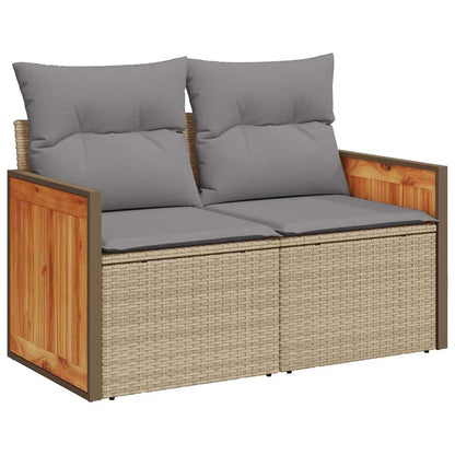 Set Sofás Jardín Y Cojines 11 Pzas Ratán Sintético Acacia Beige / Vetonek_1