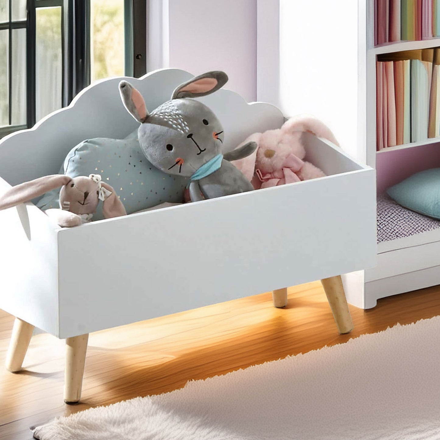 Wellhome Baúl Infantil Nube Blanco, Ideal Para Juguetes, 58x28x45,5cm_3