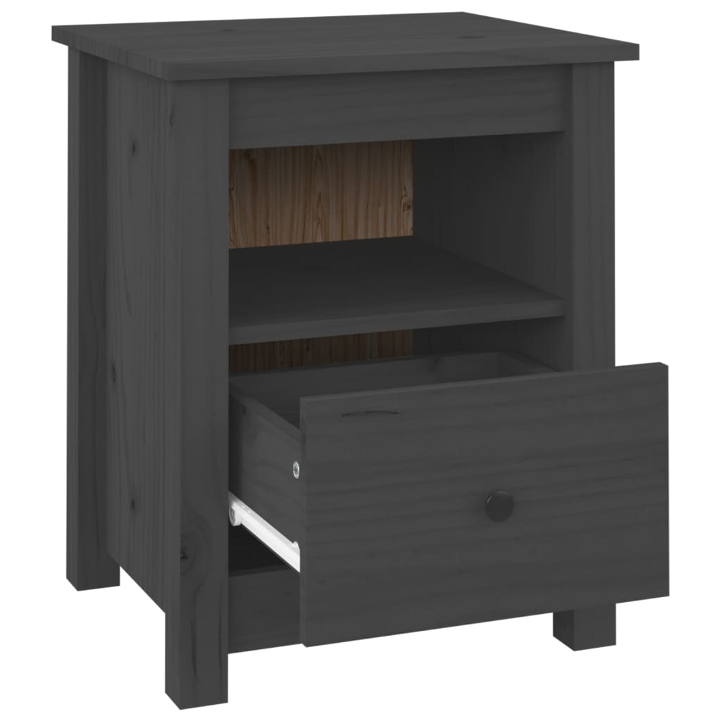 Mesita De Noche Madera Maciza De Pino Gris 40x35x49 Cm_4