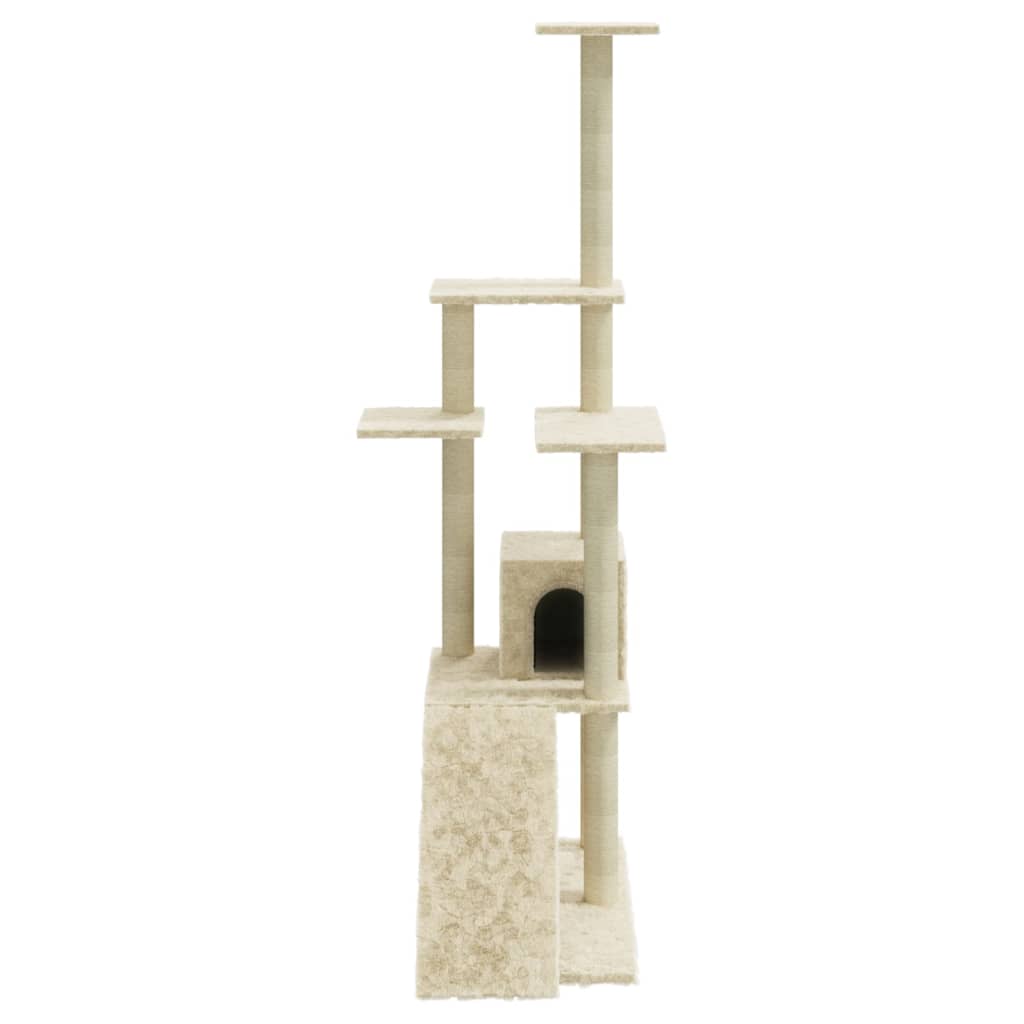 Rascador Para Gatos Con Postes De Sisal Color Crema 155 Cm_4