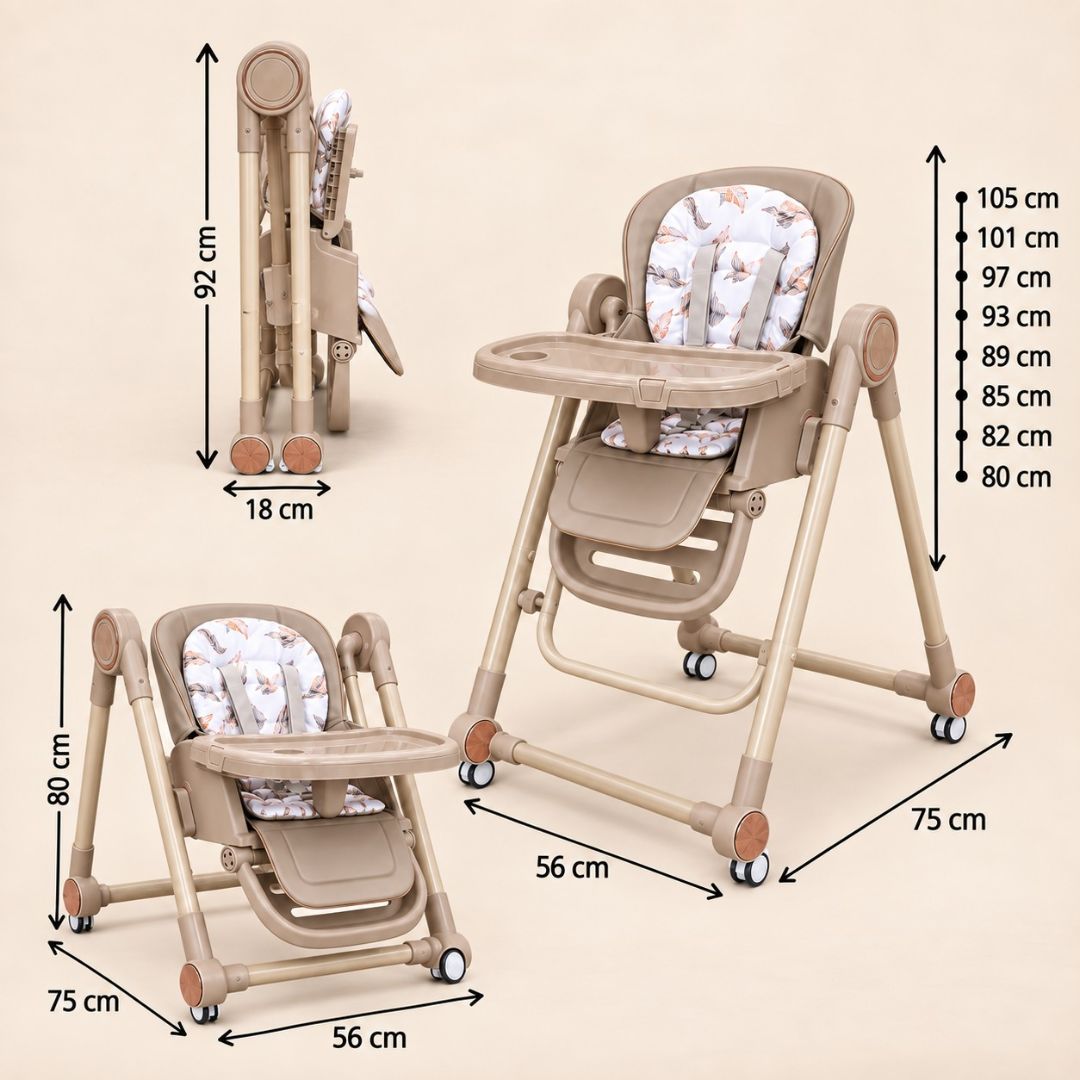 Trona Khaki Evolutiva 3 En 1, Plegable Y Portátil Con Altura, Reposapiés, Respaldo Y Bandeja Bathby_4