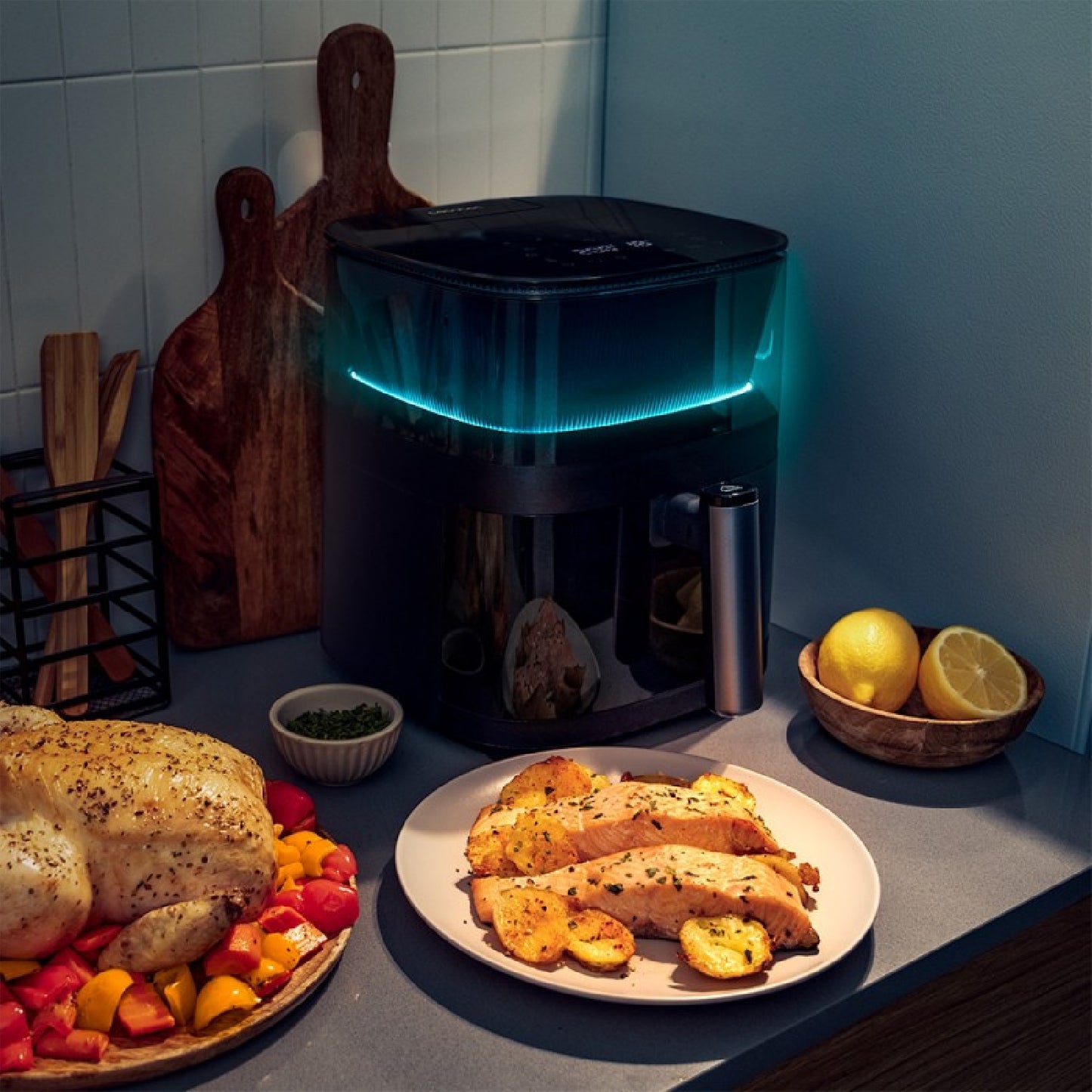 Freidora De Aire Sin Aceite De 5 L Cecofry Neon 5000 Air Fryer. 1500w, Spray De Agua, Ventana, Luz Interior, Tecnología Perfectcook, 10 Menús, Panel_3