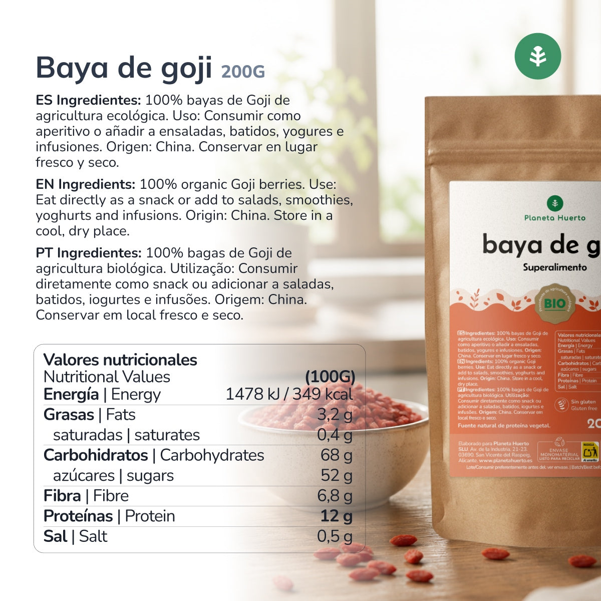 Baya de Goji Salvaje Eco Planeta Huerto 200 g