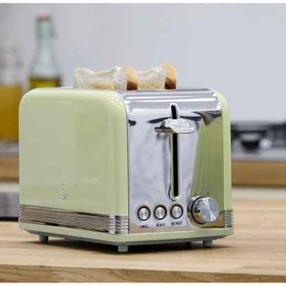 Swan Retro Set Desayuno Hervidor Agua 1,8l, Tostadora 2 Rebanadas, Microondas Digital 20l, Vintage, Strp2070gneu, Verde_3