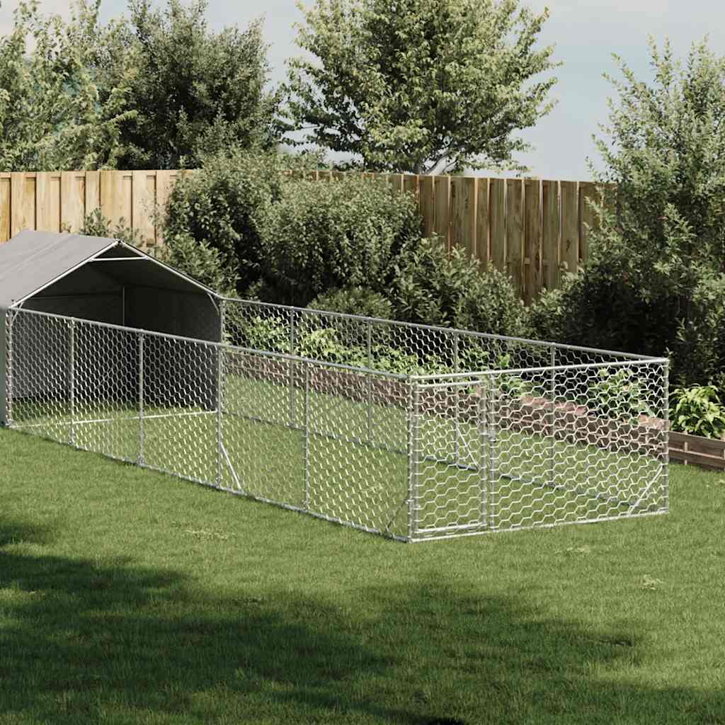Caseta Perros Exterior Con Corral 8x2x1,5 M Acero Galvanizado_1