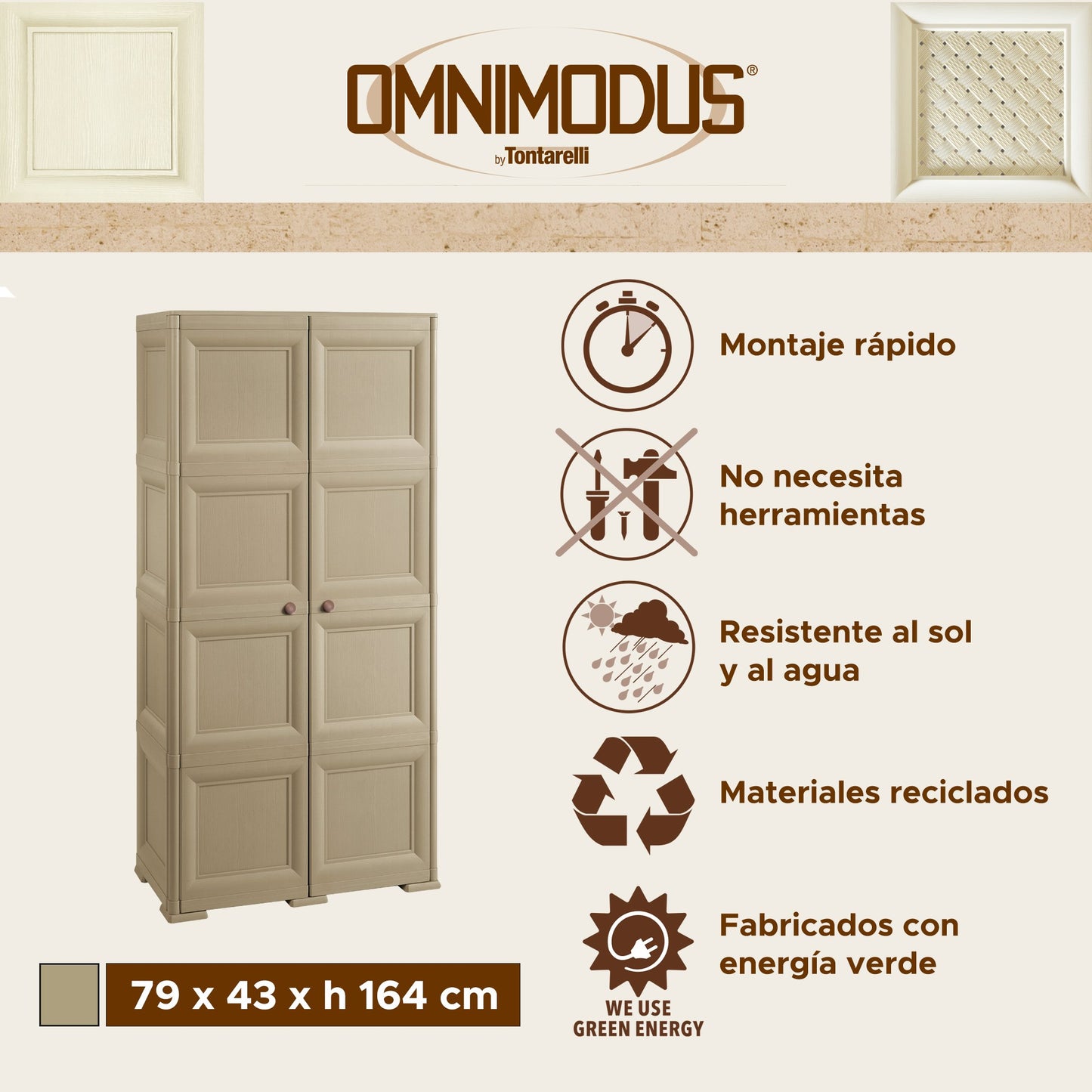 4 Módulos Con Puertas En Acabado Madera + 2 Soportes Opcionales Topo_1