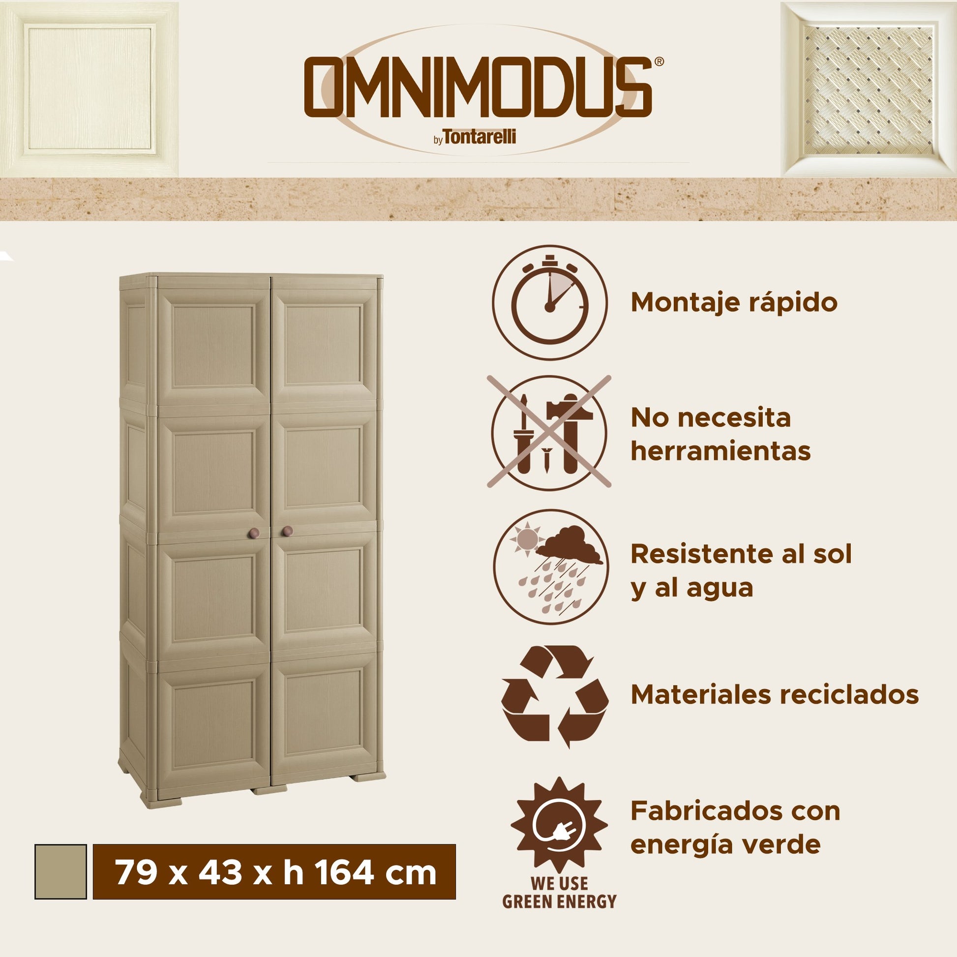 4 Módulos Con Puertas En Acabado Madera + 2 Soportes Opcionales Topo_1