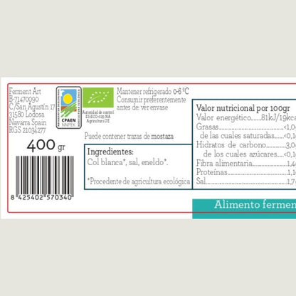 Chucrut De Eneldo Eco Sin Pasteurizar Ferment Art 400 Gr_1