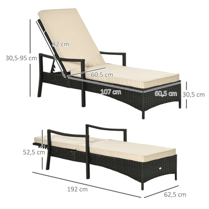 Outsunny Set De 2 Tumbonas De Ratán De Jardín Con Respaldo Ajustable Cojines_2