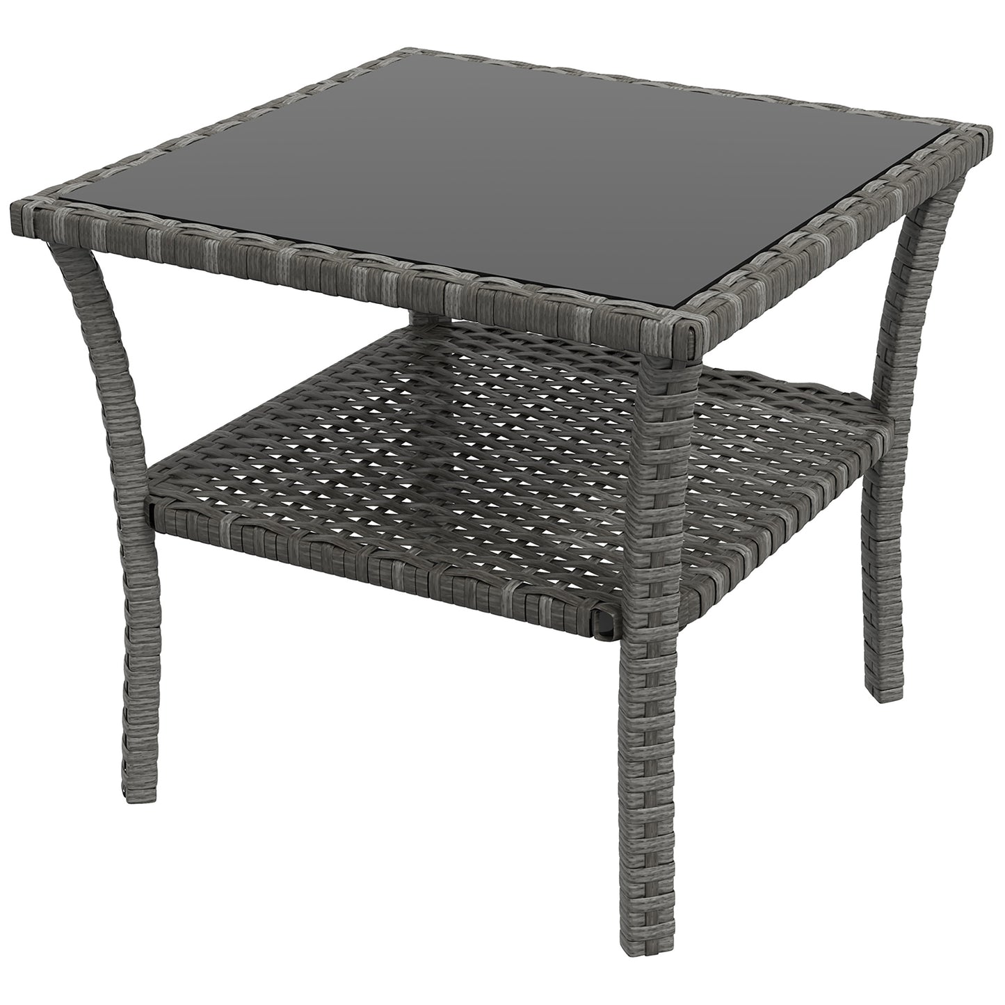 Outsunny Mesa De Jardín De Ratán Pe 50x50x45 Cm Con Estante Marco De Acero Gris_0