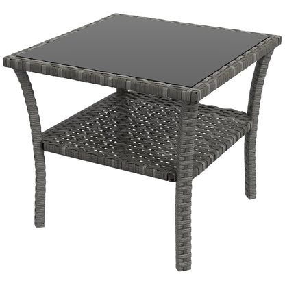 Outsunny Mesa De Jardín De Ratán Pe 50x50x45 Cm Con Estante Marco De Acero Gris_0