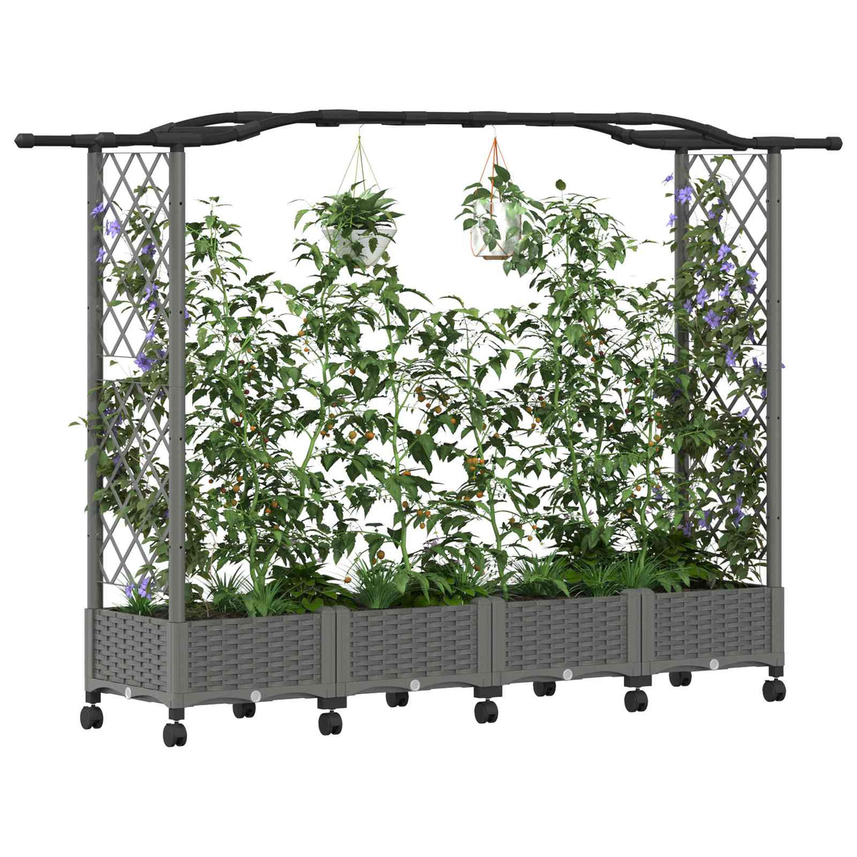 Cama Elevada Con Trellis Y Techo Gris Claro 207 X 40 X 129 Cm_2