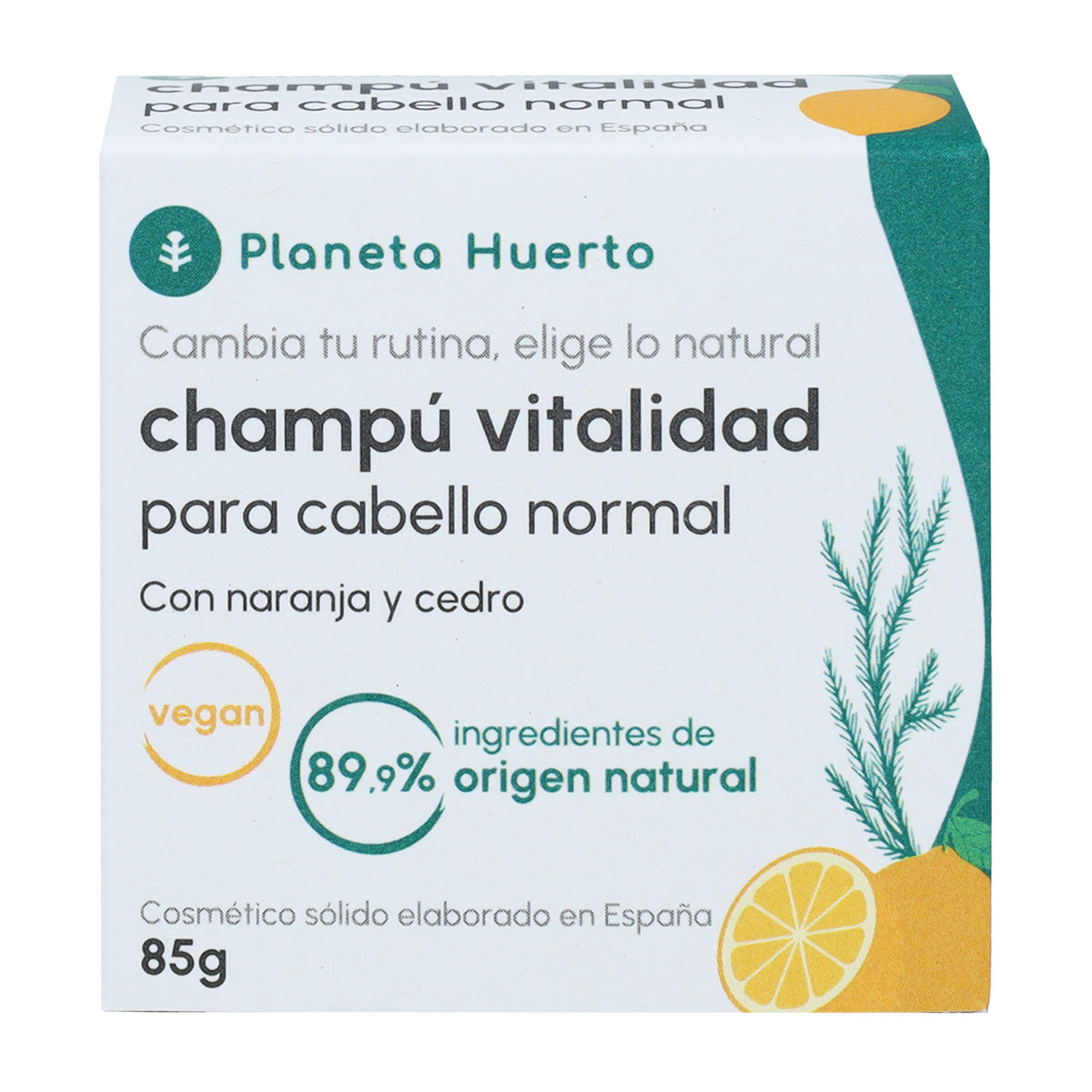 Champô sólido para cabelos normais, laranja e cedro, Planeta Huerto, 85 g