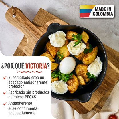 Victoria Sartén Hierro Fundido Esmaltado Inducción 20cm, Apta Fuego, Barbacoa, Horno Cast Iron Skillet, 31923, Negro_1
