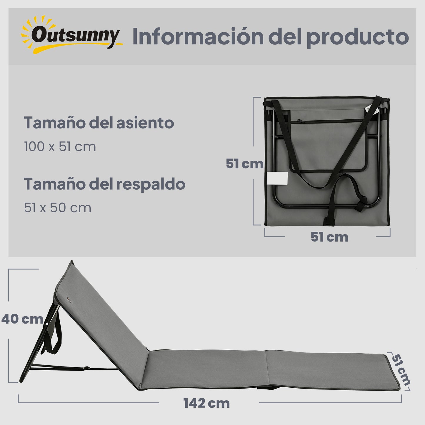 Outsunny Conjunto De 2 Esterillas De Playa Plegable 142x51x40 Cm Gris_2