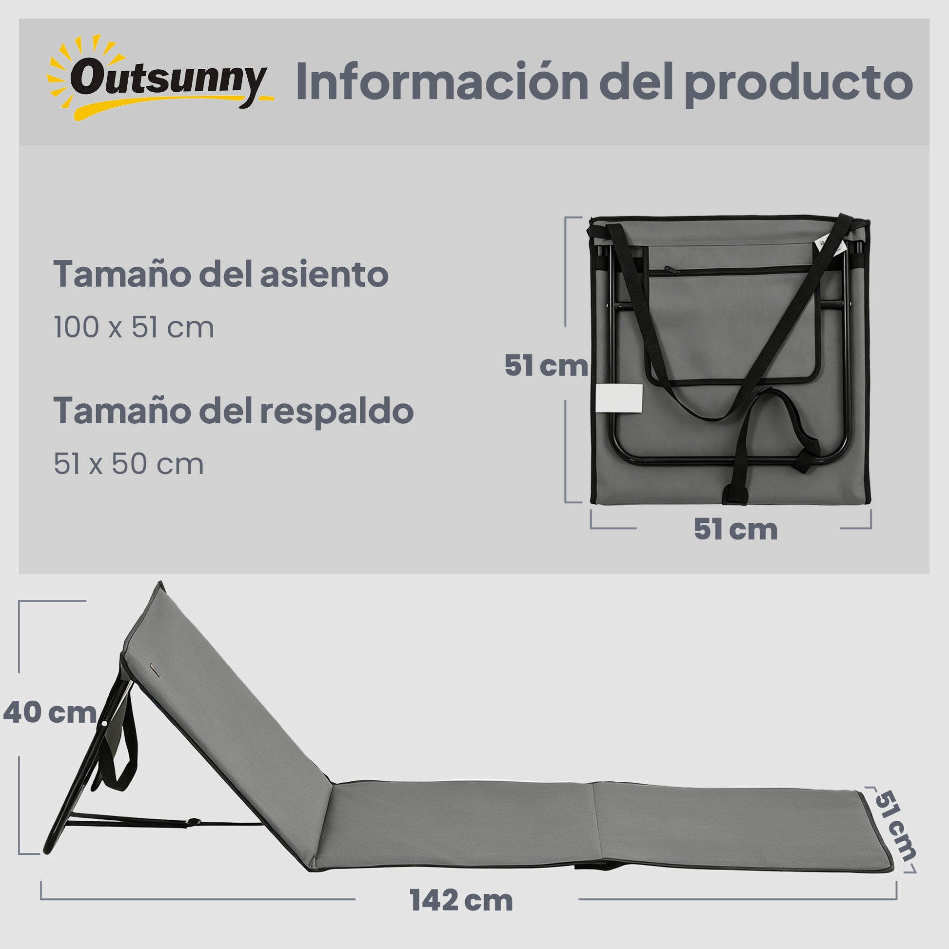 Outsunny Conjunto De 2 Esterillas De Playa Plegable 142x51x40 Cm Gris_2